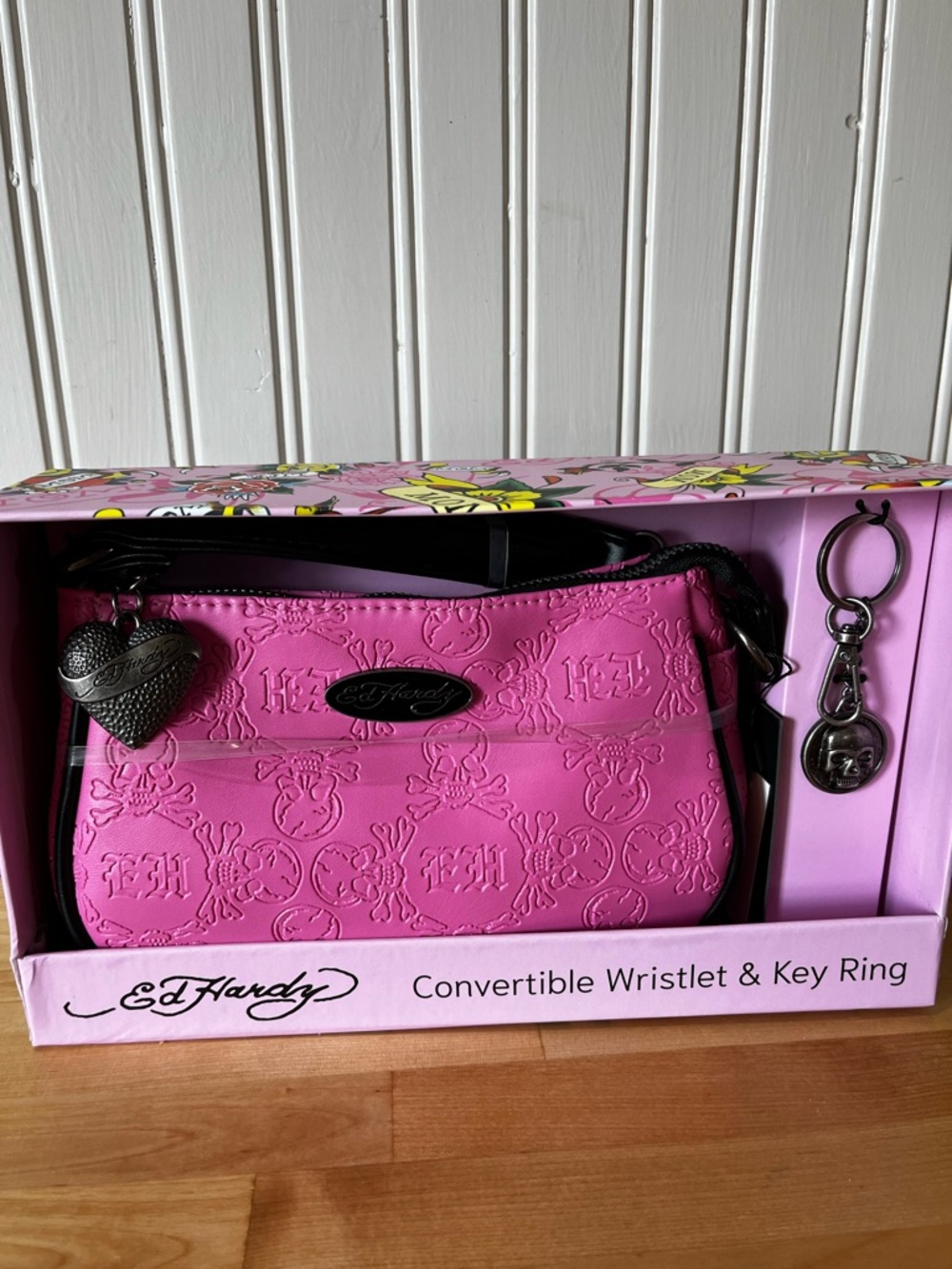 Ed Hardy Convertible Wristlet & Key Chain - NWT